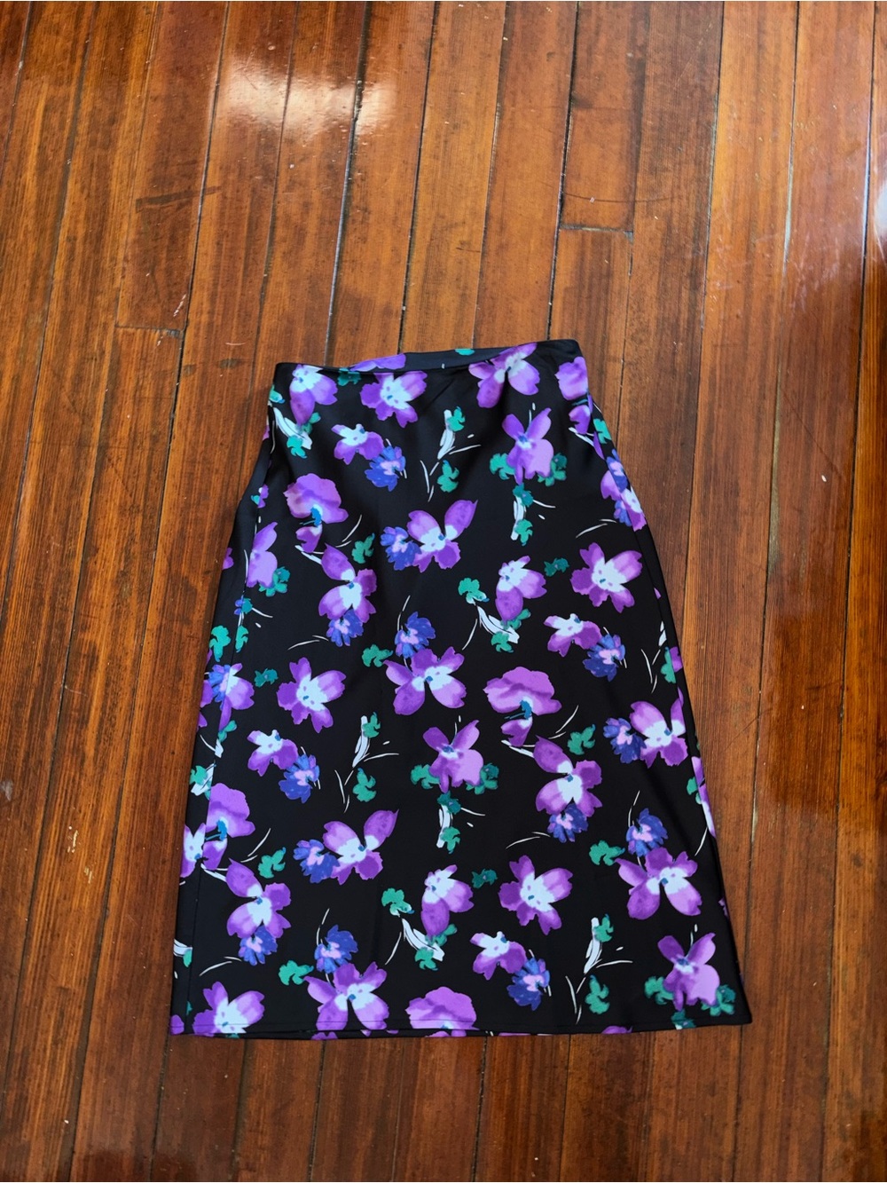 J. Crew Black A-Line Skirt with Purple Floral Print
